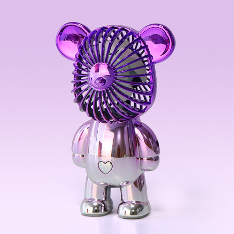 Colorful Gradient Bear USB Rechargeable Mini Fan | Portable 3-Speed Quiet Desk Fan