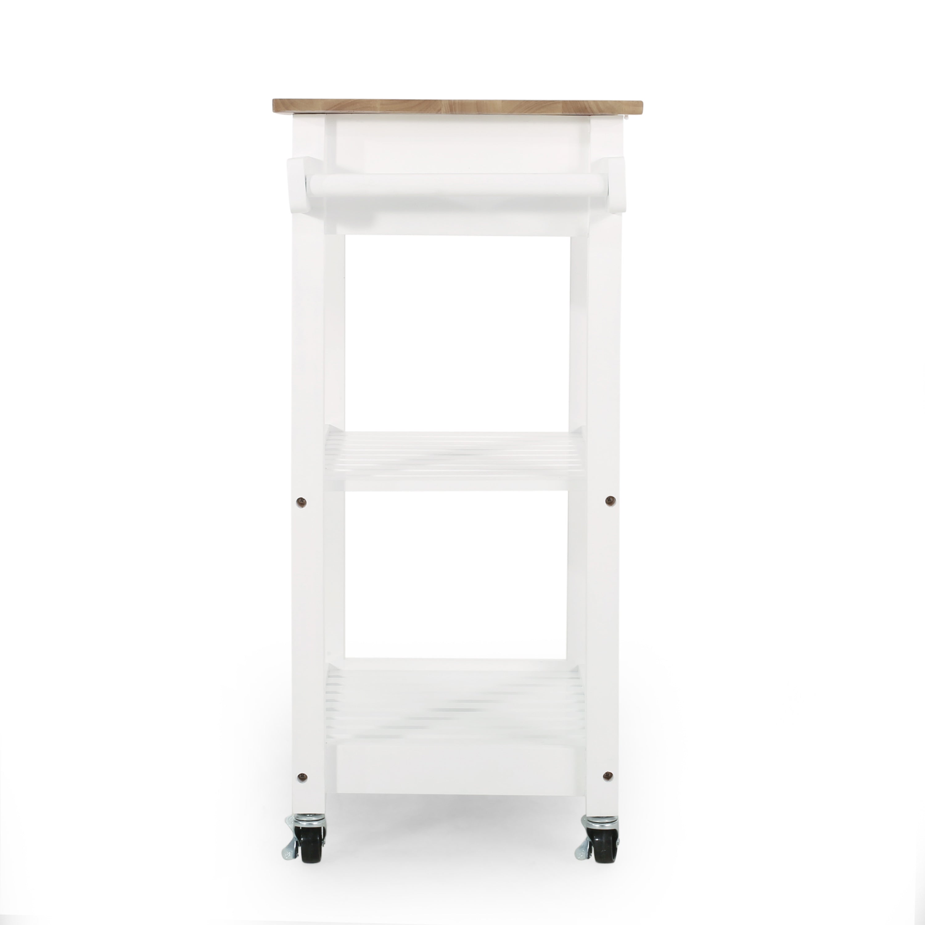 Modern Kitchen Cart with Storage | Rolling Kitchen Island Cart with Rubber Wood Top & Shelves