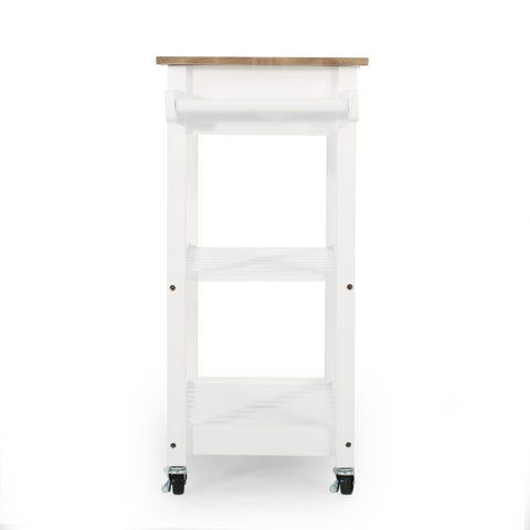 Modern Kitchen Cart with Storage | Rolling Kitchen Island Cart with Rubber Wood Top & Shelves