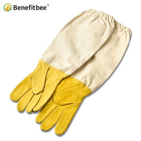BENEFITBEE Beekeeping Gloves, Sheepskin & Canvas Protective Bee Gloves, Long Sleeve Beekeeper Safety Gloves