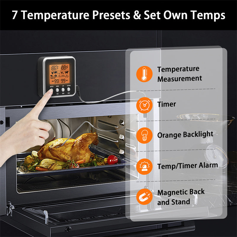 Digital BBQ Meat Thermometer Timer | Kitchen Grill Temperature Probe for Cooking & BBQ