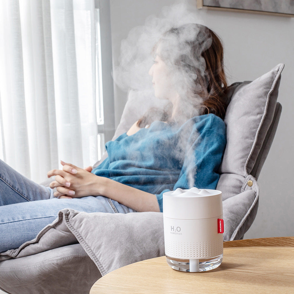 Snow Mountain USB Humidifier with LED Night Light, 500ml Mini Desktop Cool Mist Humidifier, Rechargeable or USB Powered