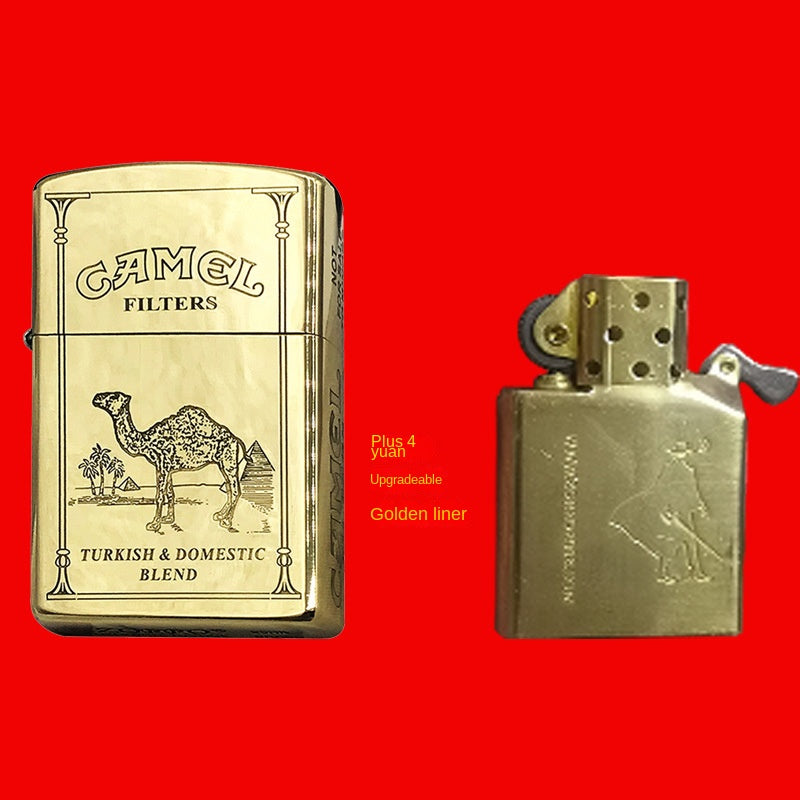 Brass Camel Kerosene Lighter | Vintage Engraved Flip Top Refillable Pocket Lighter