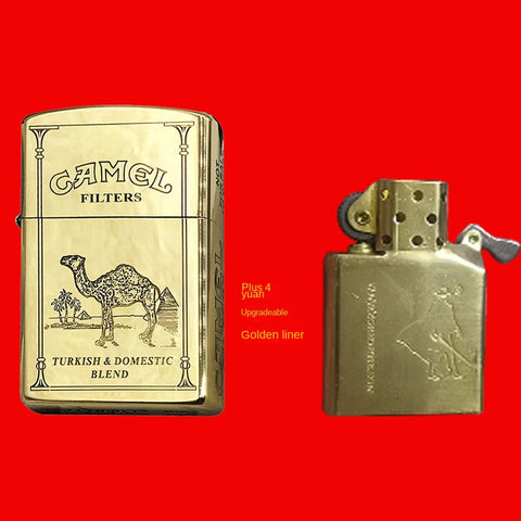Brass Camel Kerosene Lighter | Vintage Engraved Flip Top Refillable Pocket Lighter