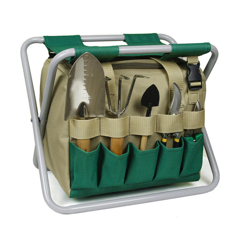 Foldable Garden Stool with Storage Bag, Portable Gardening Seat, Heavy-Duty Oxford Cloth, Khaki & Green