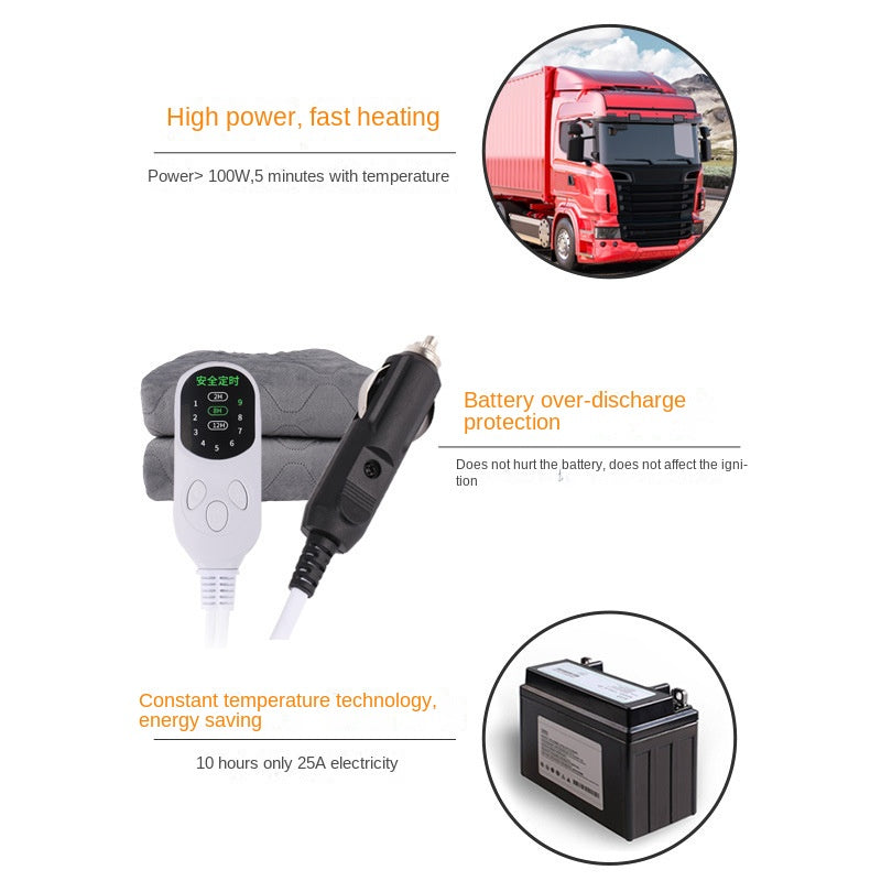 12V Car Electric Blanket | Portable Heated Travel Blanket for Camping & Road Trips