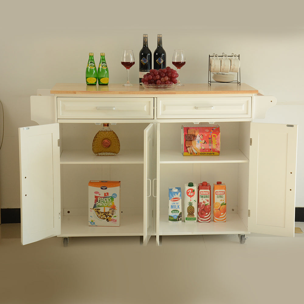 Mobile Kitchen Island Cart with Storage | Rolling Kitchen Cabinet with Rubber Wood Top & Drawers