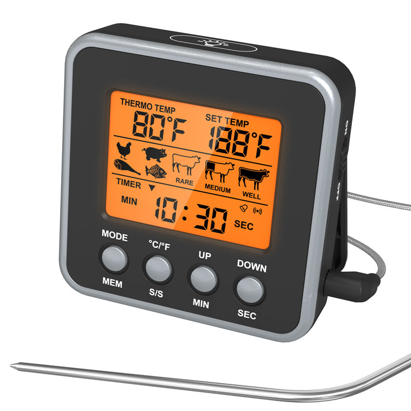 Digital BBQ Meat Thermometer Timer | Kitchen Grill Temperature Probe for Cooking & BBQ