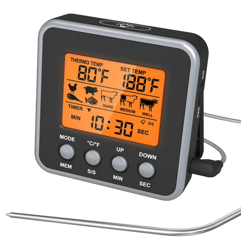 Digital BBQ Meat Thermometer Timer | Kitchen Grill Temperature Probe for Cooking & BBQ