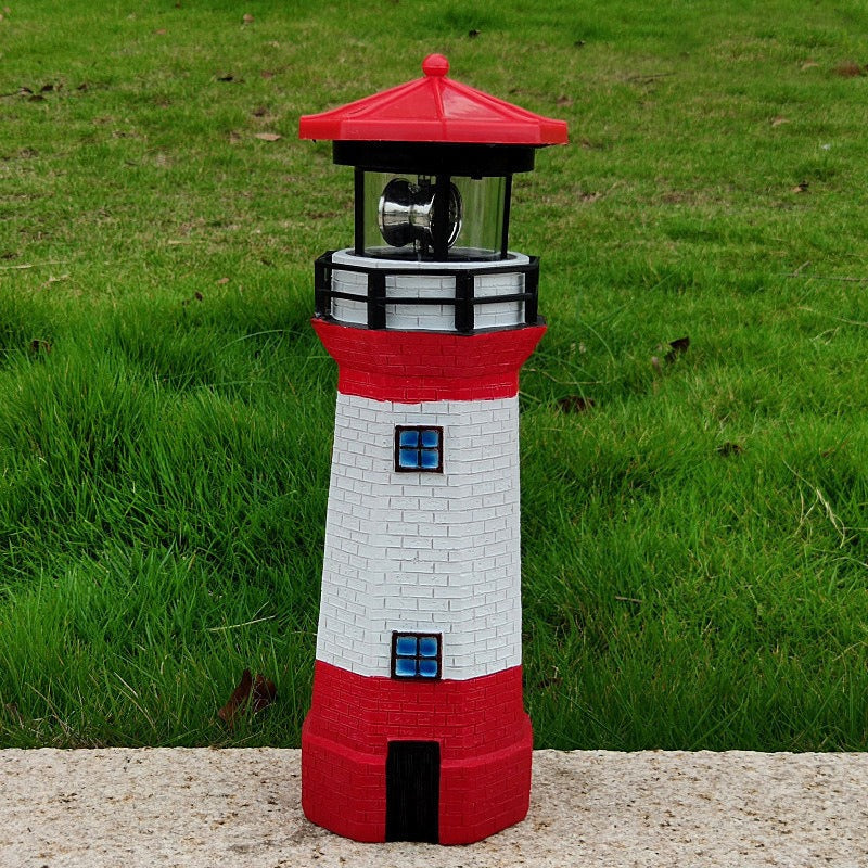 Solar Rotating Lighthouse Garden Decoration, LED Resin Outdoor Light, Waterproof Garden Ornament