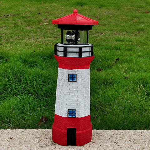 Solar Rotating Lighthouse Garden Decoration, LED Resin Outdoor Light, Waterproof Garden Ornament