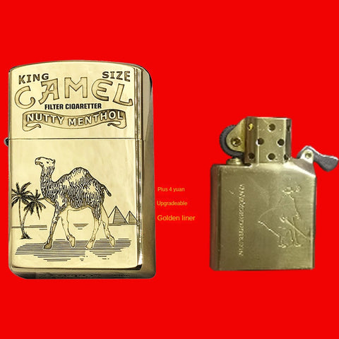 Brass Camel Kerosene Lighter | Vintage Engraved Flip Top Refillable Pocket Lighter