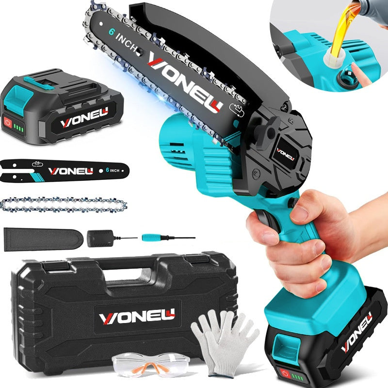 Cordless Mini Electric Chainsaw 6 Inch | Rechargeable Wood Cutting Saw for Home & Garden