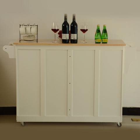 Mobile Kitchen Island Cart with Storage | Rolling Kitchen Cabinet with Rubber Wood Top & Drawers