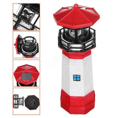 Solar Rotating Lighthouse Garden Decoration, LED Resin Outdoor Light, Waterproof Garden Ornament