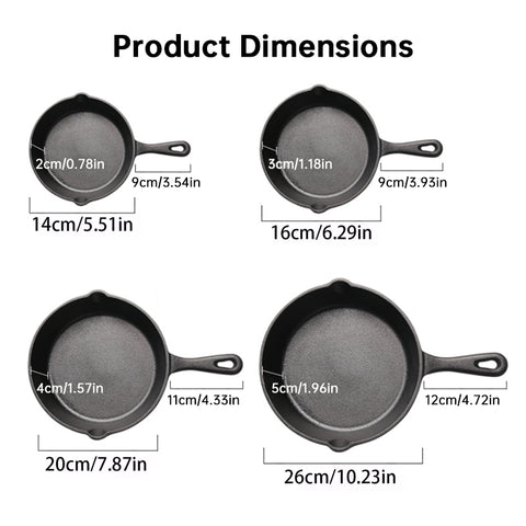 4-Pack Cast Iron Skillet Set – Non-Stick Frying Pans for Induction, Egg & Crepe Pan