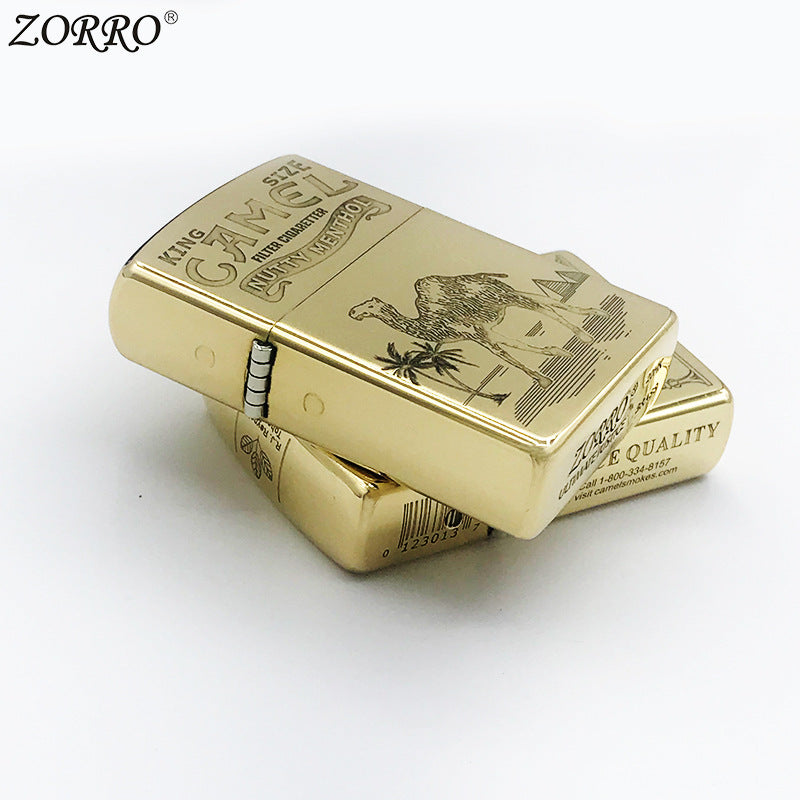 Brass Camel Kerosene Lighter | Vintage Engraved Flip Top Refillable Pocket Lighter