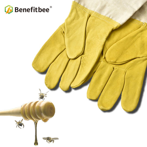 BENEFITBEE Beekeeping Gloves, Sheepskin & Canvas Protective Bee Gloves, Long Sleeve Beekeeper Safety Gloves
