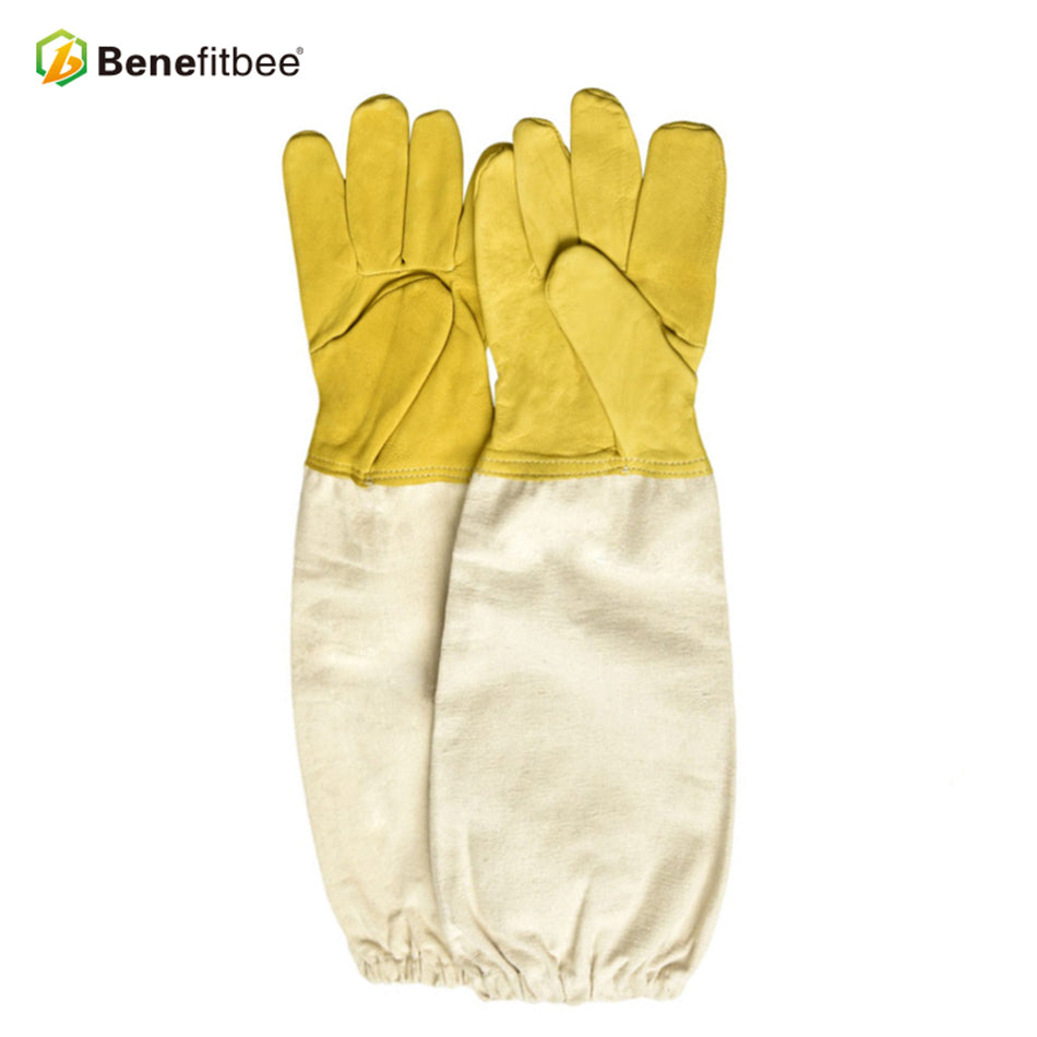 BENEFITBEE Beekeeping Gloves, Sheepskin & Canvas Protective Bee Gloves, Long Sleeve Beekeeper Safety Gloves