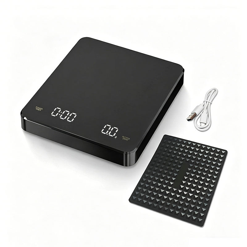 High-Precision Coffee Scale 3kg/0.1g with Timer - Waterproof USB Rechargeable, LED Display, for Espresso & Pour Over