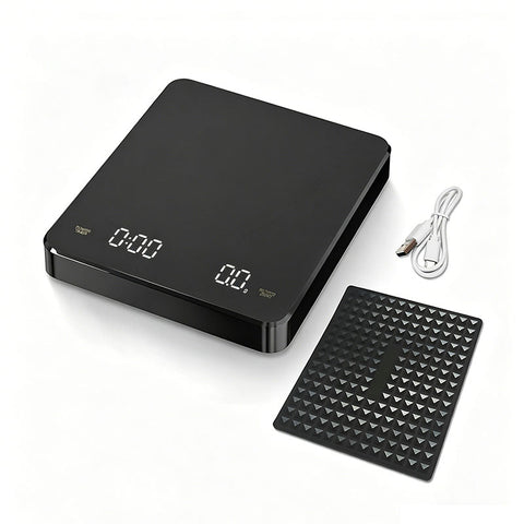 High-Precision Coffee Scale 3kg/0.1g with Timer - Waterproof USB Rechargeable, LED Display, for Espresso & Pour Over