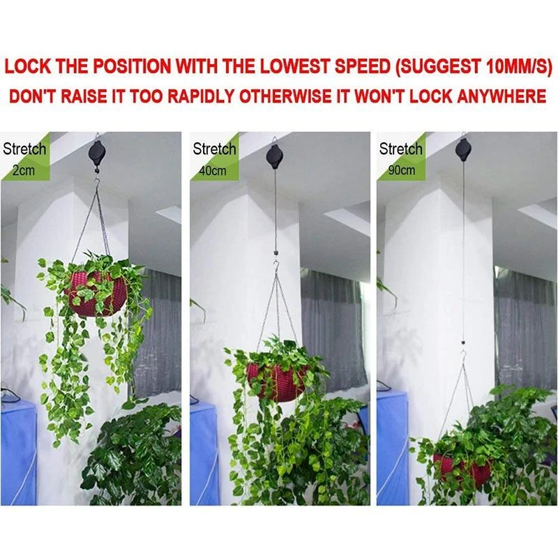 5PCS Adjustable Plant Pulley Hanger Set, Retractable Hanging Plant Hooks, Grow Light & Flower Basket Rope Ratchet