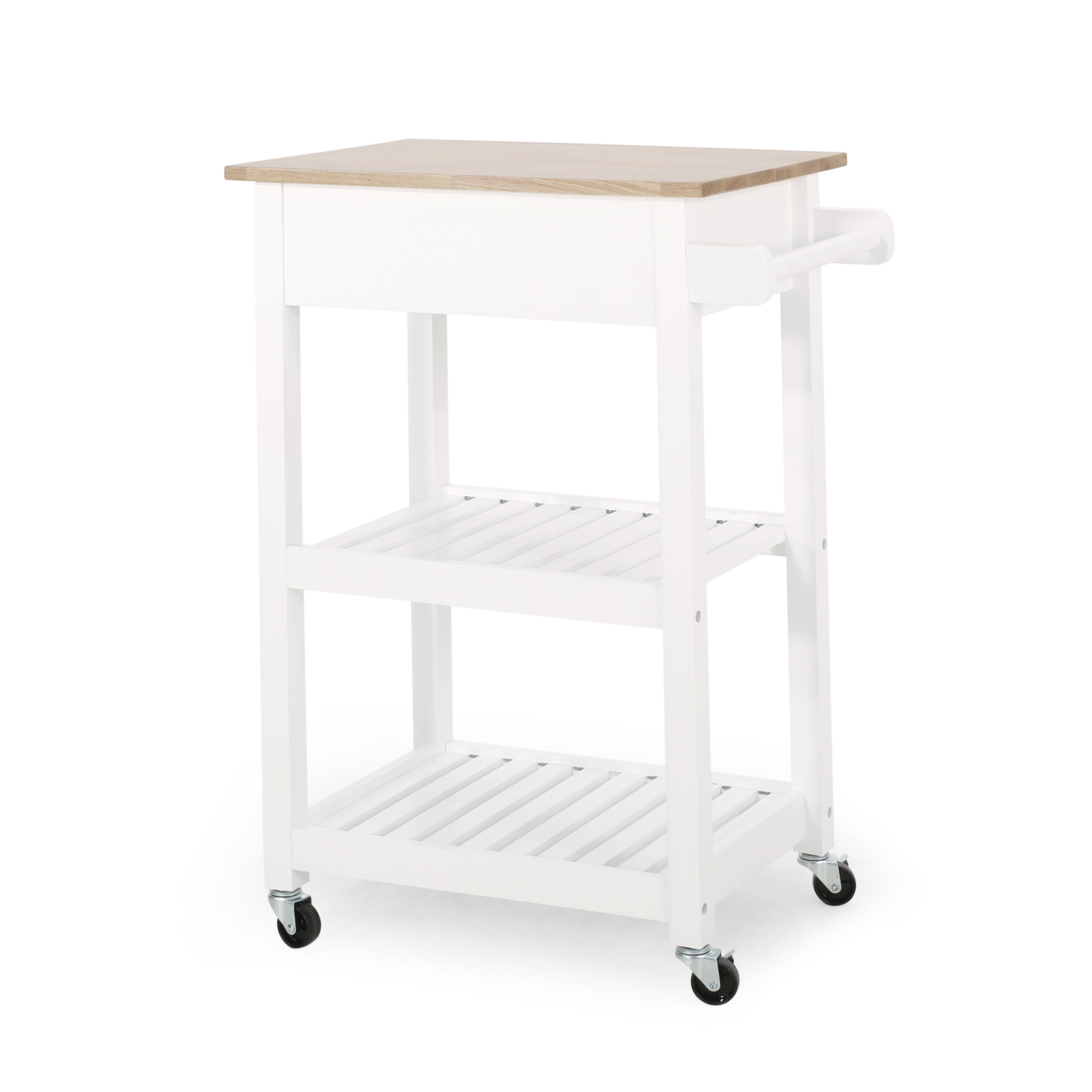 Modern Kitchen Cart with Storage | Rolling Kitchen Island Cart with Rubber Wood Top & Shelves