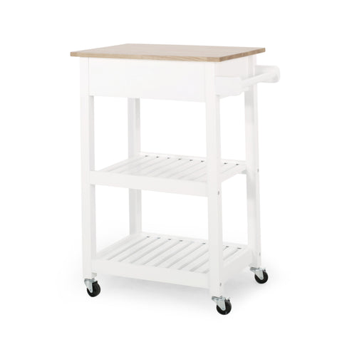Modern Kitchen Cart with Storage | Rolling Kitchen Island Cart with Rubber Wood Top & Shelves