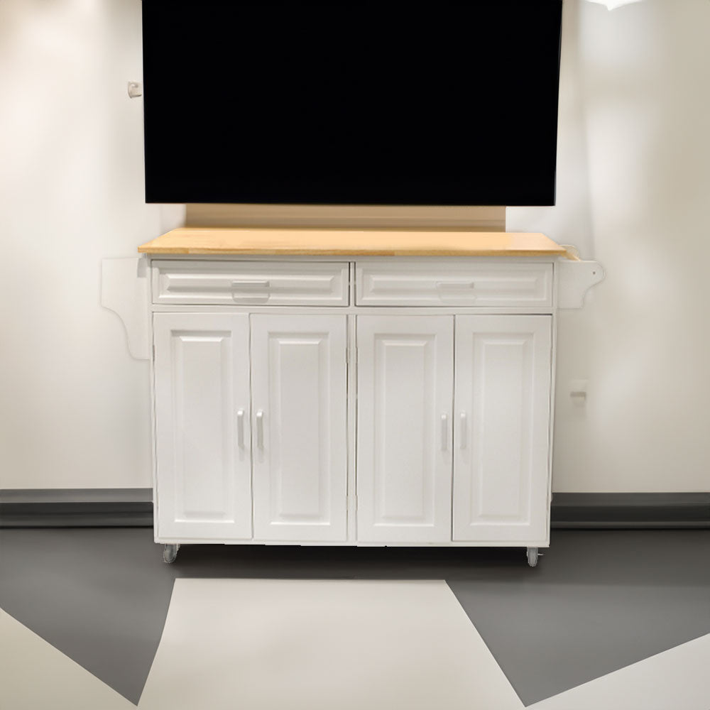 Mobile Kitchen Island Cart with Storage | Rolling Kitchen Cabinet with Rubber Wood Top & Drawers