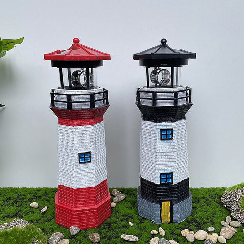 Solar Rotating Lighthouse Garden Decoration, LED Resin Outdoor Light, Waterproof Garden Ornament