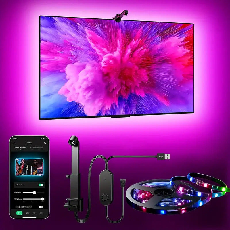 USB TV Screen Mirroring Ambient Light Smart Screen-Camera Sync Flowing Color Changing RGB Colorful LED Strip Light