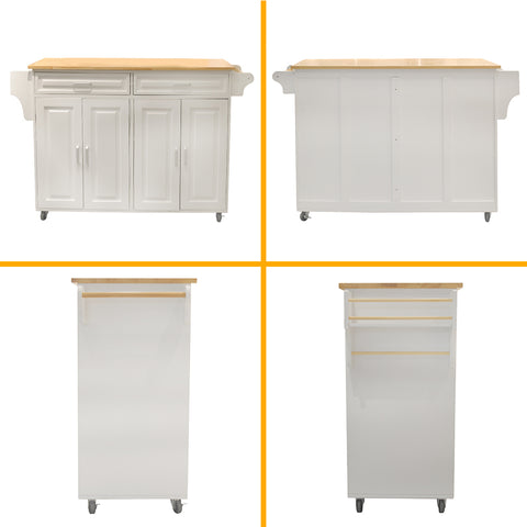 Mobile Kitchen Island Cart with Storage | Rolling Kitchen Cabinet with Rubber Wood Top & Drawers