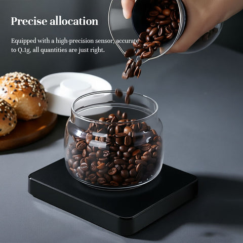 High-Precision Coffee Scale 3kg/0.1g with Timer - Waterproof USB Rechargeable, LED Display, for Espresso & Pour Over
