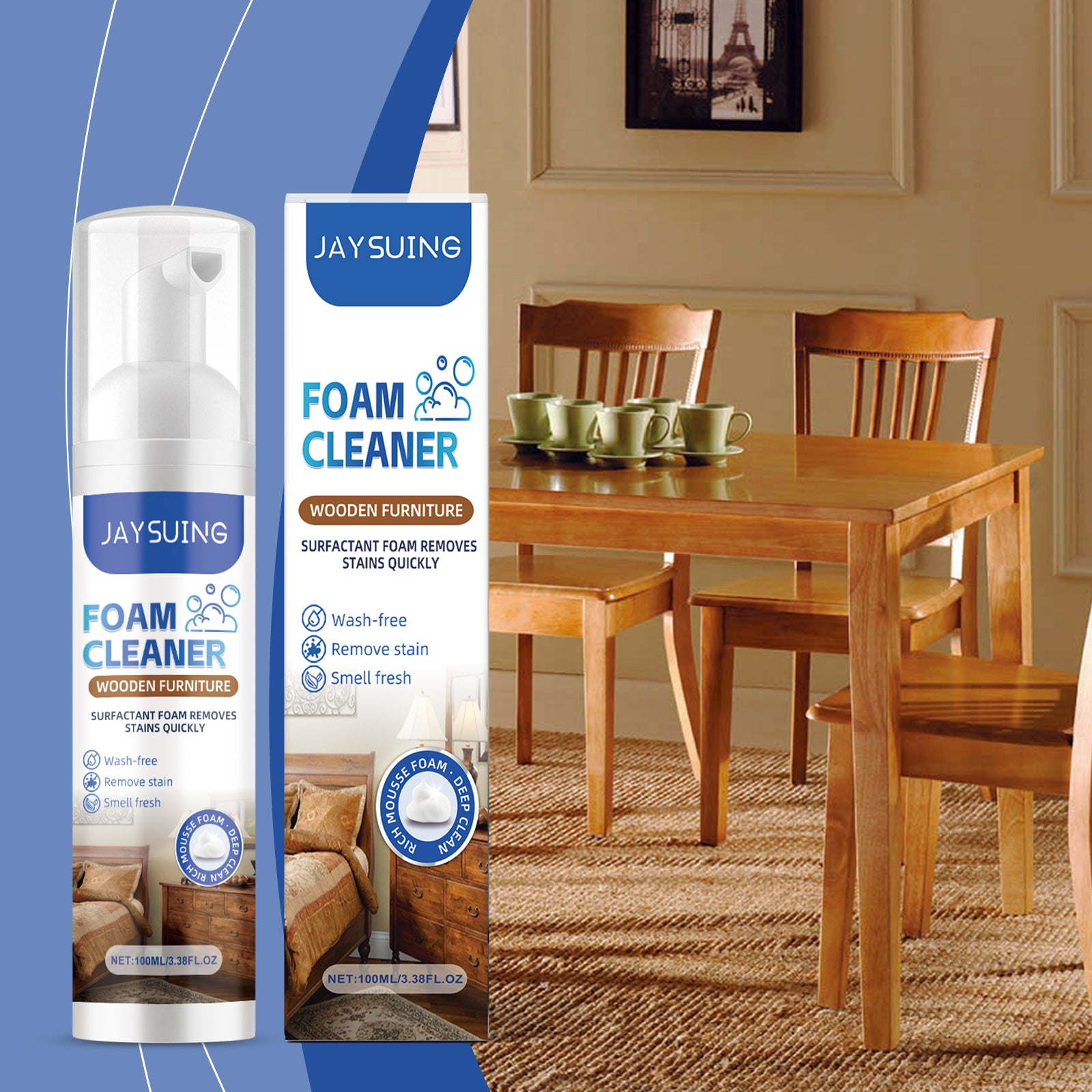Wood Furniture Foam Cleaner, Wood Care & Polish Cleaning Spray, Furniture Maintenance Foam