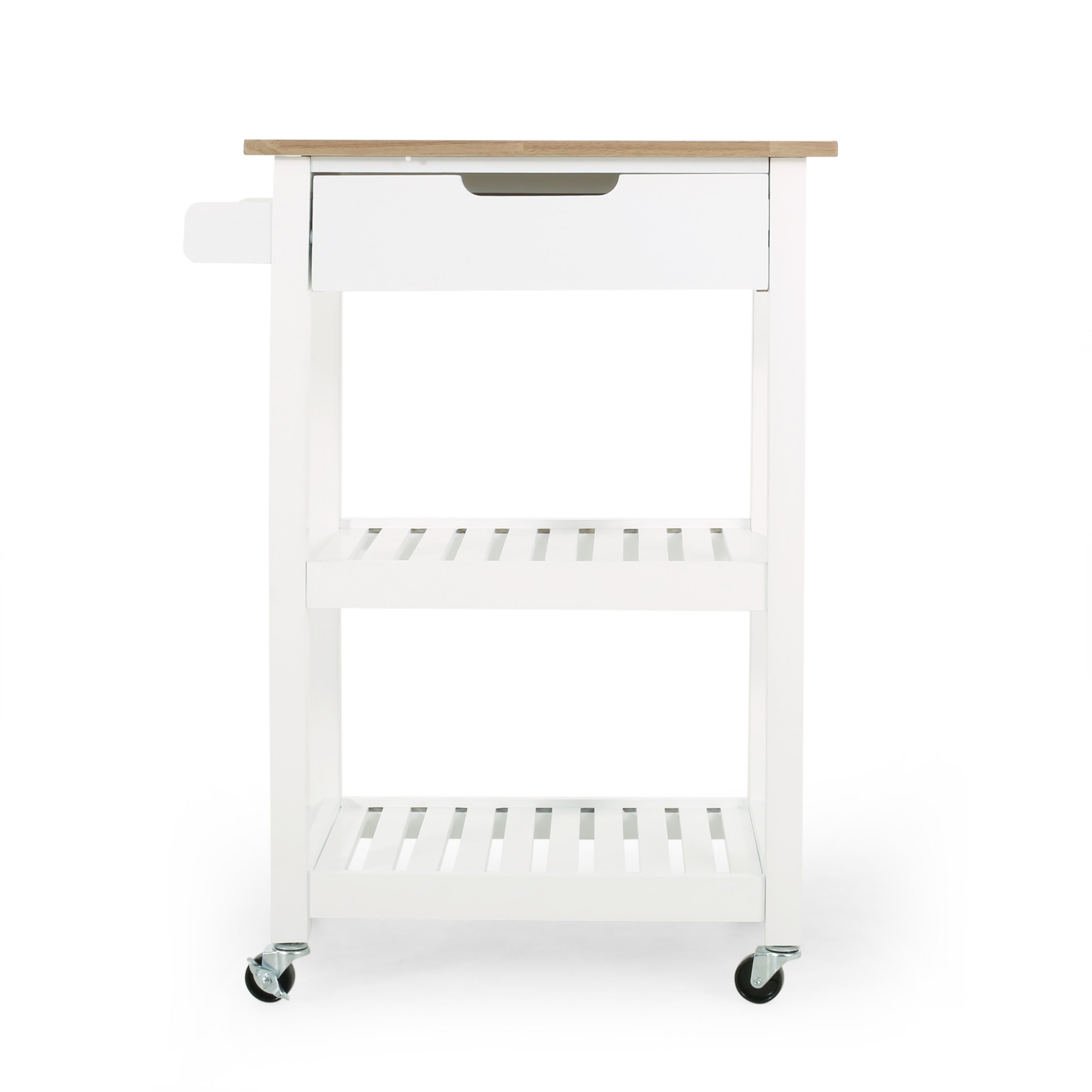 Modern Kitchen Cart with Storage | Rolling Kitchen Island Cart with Rubber Wood Top & Shelves