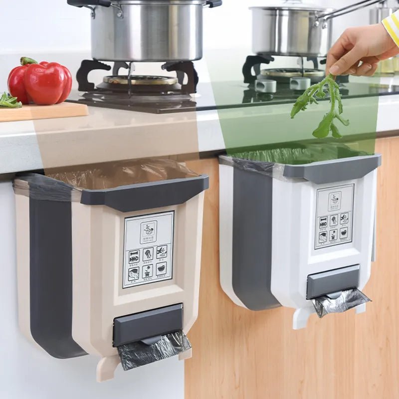 Portable Foldable Kitchen Trash Can | Wall Mounted Waste Bin for Kitchen Bathroom & Car