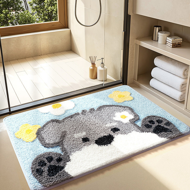 Bathroom non slip floor mat with unique and creative flocking foot pad home bathtub mat
