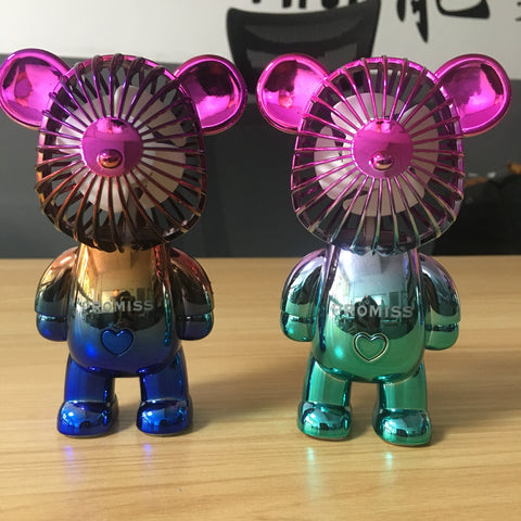 Colorful Gradient Bear USB Rechargeable Mini Fan | Portable 3-Speed Quiet Desk Fan