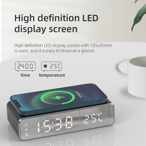 Smart LED Digital Alarm Clock with Wireless Charging | Temperature Display Desk Clock