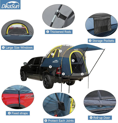 5.5–6.7FT Pickup Truck Bed Tent with Awning | Waterproof Double Layer Camping Tent for 2–3 People
