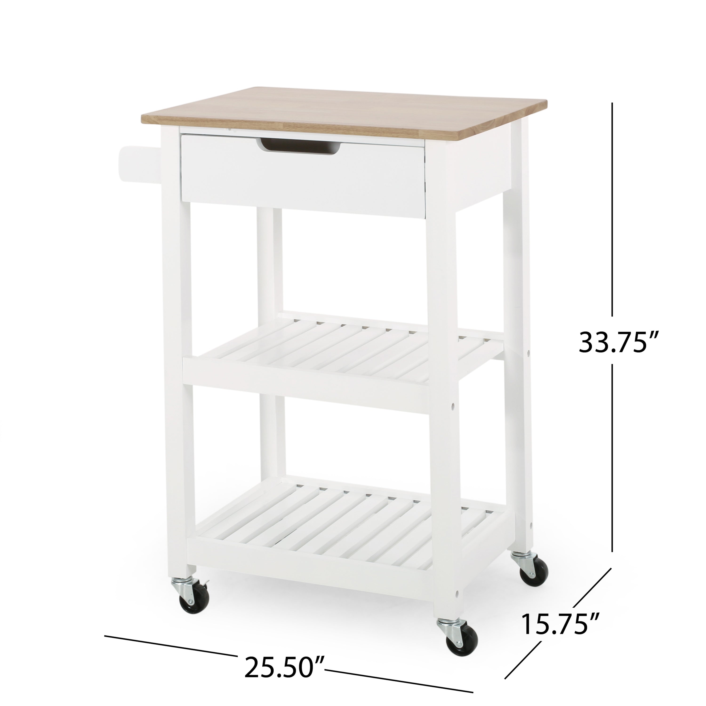 Modern Kitchen Cart with Storage | Rolling Kitchen Island Cart with Rubber Wood Top & Shelves