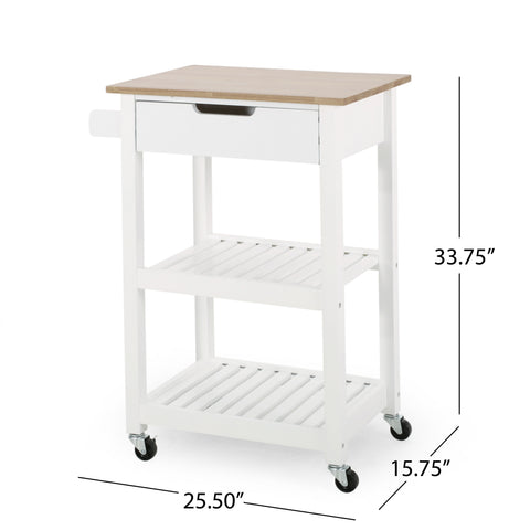 Modern Kitchen Cart with Storage | Rolling Kitchen Island Cart with Rubber Wood Top & Shelves