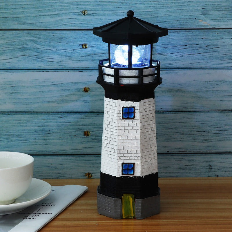 Solar Rotating Lighthouse Garden Decoration, LED Resin Outdoor Light, Waterproof Garden Ornament