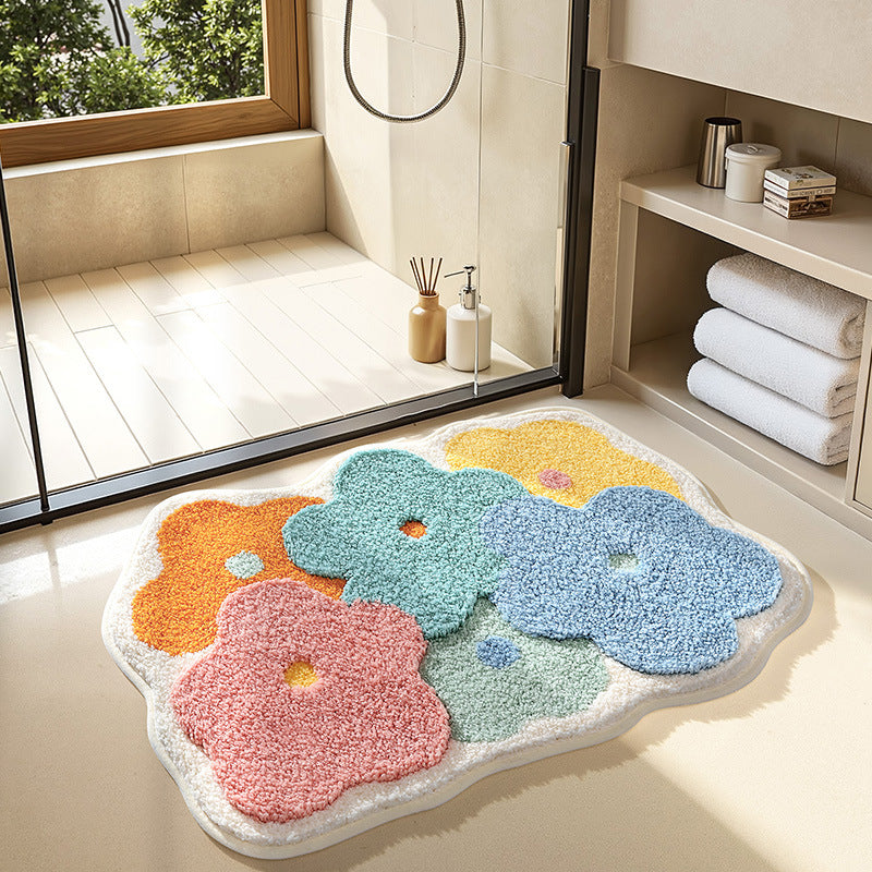 Bathroom non slip floor mat with unique and creative flocking foot pad home bathtub mat