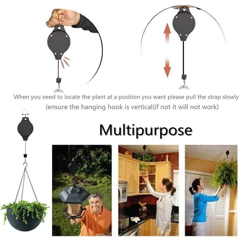 5PCS Adjustable Plant Pulley Hanger Set, Retractable Hanging Plant Hooks, Grow Light & Flower Basket Rope Ratchet