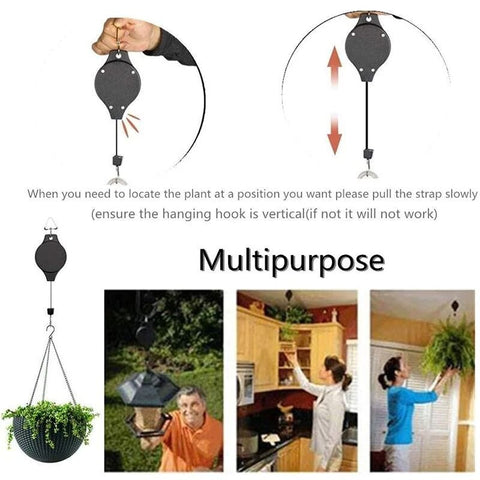 5PCS Adjustable Plant Pulley Hanger Set, Retractable Hanging Plant Hooks, Grow Light & Flower Basket Rope Ratchet