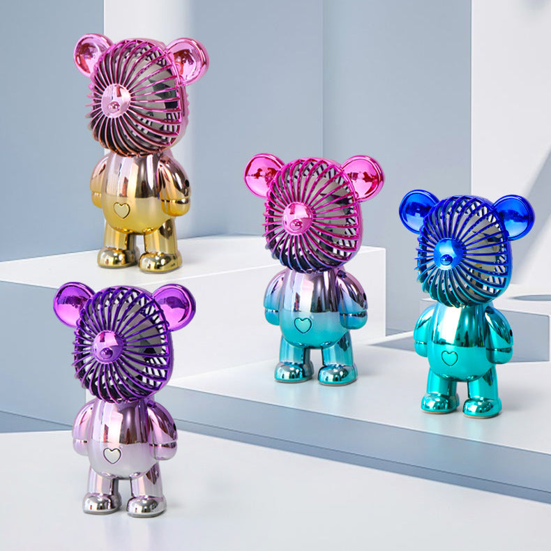 Colorful Gradient Bear USB Rechargeable Mini Fan | Portable 3-Speed Quiet Desk Fan