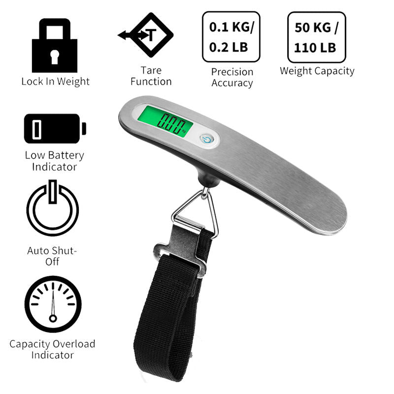 Portable Digital Luggage Scale 50kg | Stainless Steel Electronic Hanging Travel Scale