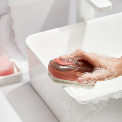 Automatic Soap Dispensing Cleaning Brush, Refillable Dish Scrub Brush with Removable Brush Heads