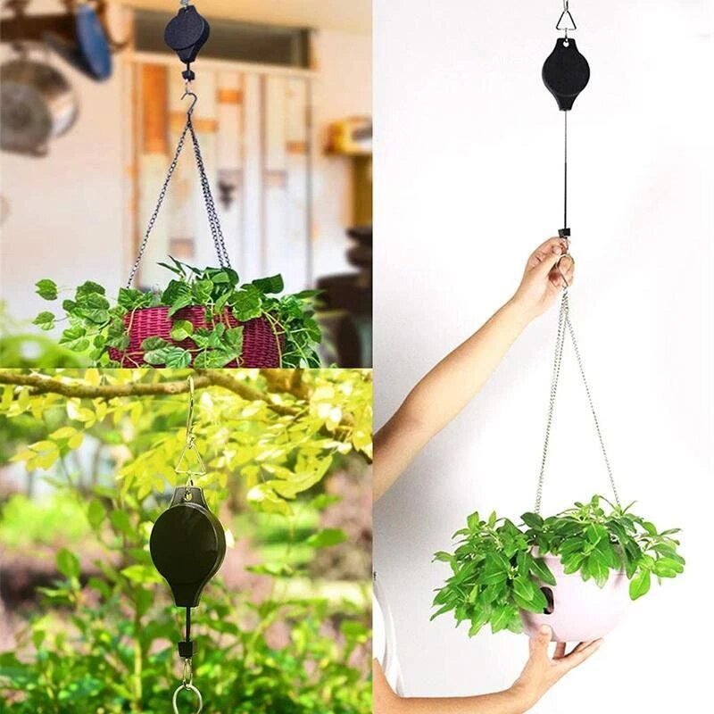 5PCS Adjustable Plant Pulley Hanger Set, Retractable Hanging Plant Hooks, Grow Light & Flower Basket Rope Ratchet